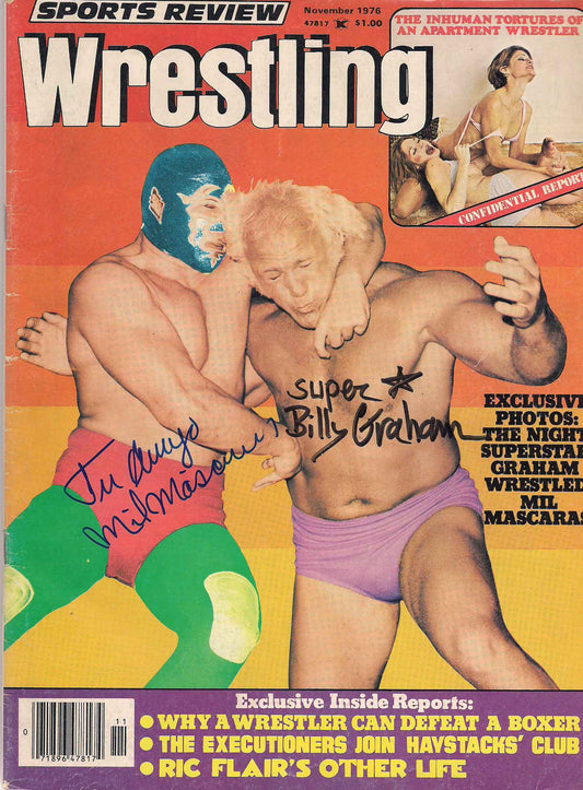AM433 Mil Mascaras Superstar Billy Graham Autographed Vintage Wrestling Magazine w/COA