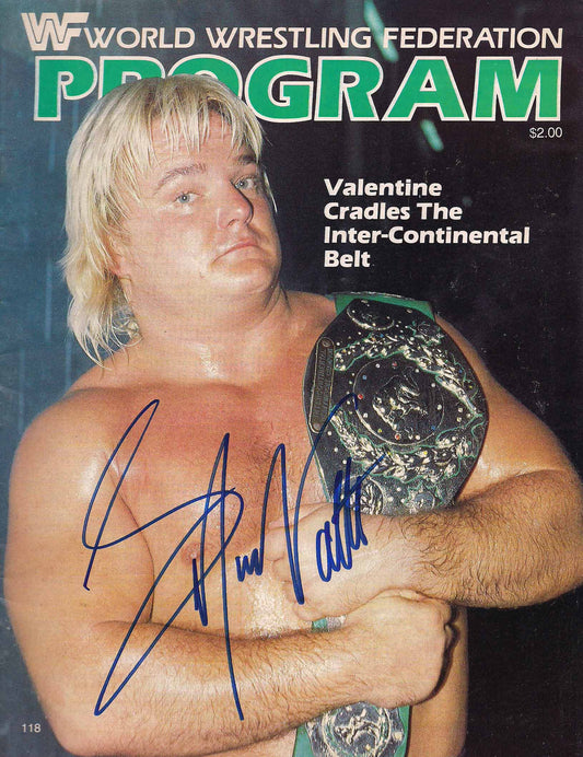 AM444 Greg the Hammer Valentine Autographed Vintage Wrestling Magazine w/COA
