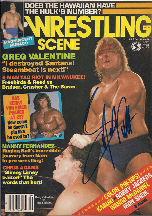 AM445 Greg the Hammer Valentine Autographed Vintage Wrestling Magazine w/COA