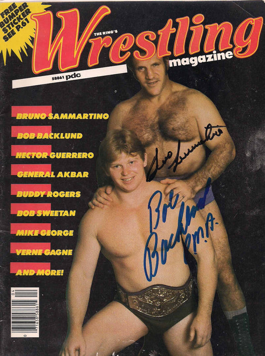 AM450 Bruno Sammartino ( Deceased ) Bob Backlund Autographed Vintage Wrestling Magazine w/COA