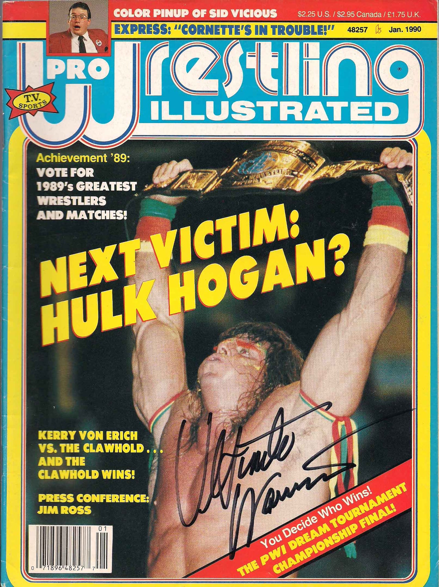 AM451 The Ultimate Warrior ( Deceased ) Autographed Vintage Wrestling Magazine w/COA