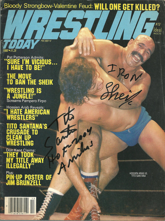 AM458 Iron Sheik vs Tito Santana Autographed Vintage Wrestling Magazine w/COA