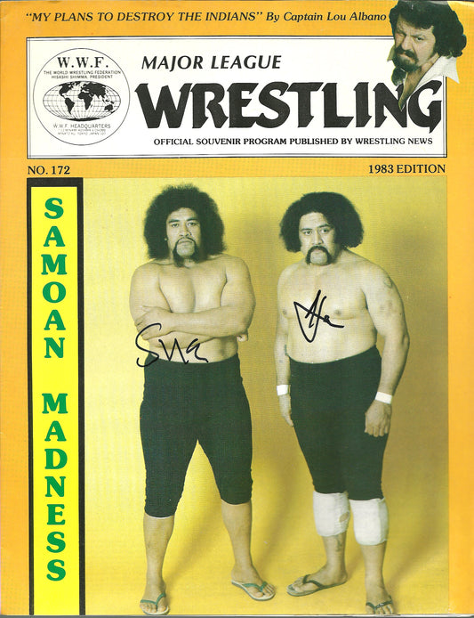 AM468 The Wild Samoans Afa and Sika Autographed Vintage Wrestling Magazine w/COA