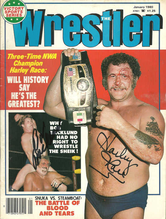 AM472 Harley Race ( Deceased ) Bob Backlund Autographed Vintage Wrestling Magazine w/COA