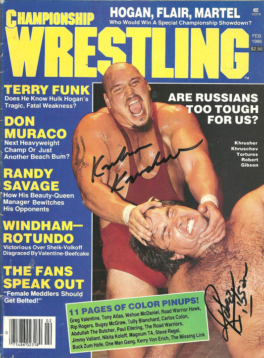 AM500 Khrusher Khrushchev vs Robert Gibson Autographed Vintage Wrestling Magazine w/COA