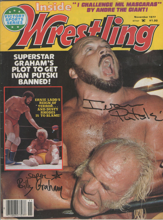 AM524 Superstar Billy Graham Ivan Putski Autographed Vintage Wrestling Magazine w/COA