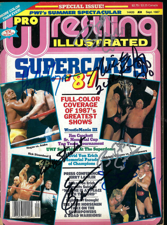 AM539 Hulk Hogan Nikita Koloff Ricky Steamboat Earl Hebner Bobby Eaton ( Deceased ) Stan Lane Autographed Vintage Wrestling Magazine w/COA