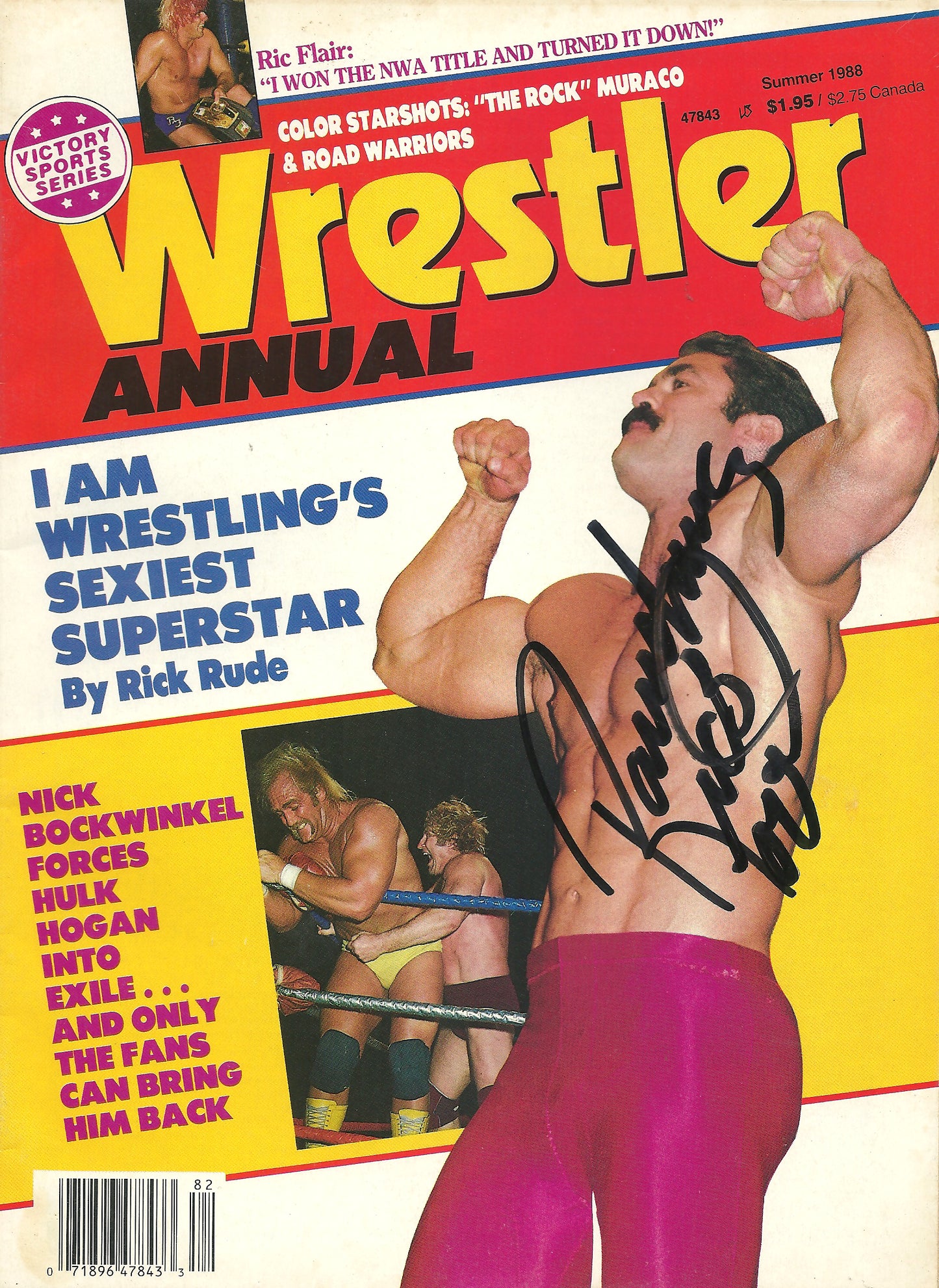 AM554 Ravishing Rick Rude ( Deceased ) Autographed Vintage Wrestling Magazine w/COA