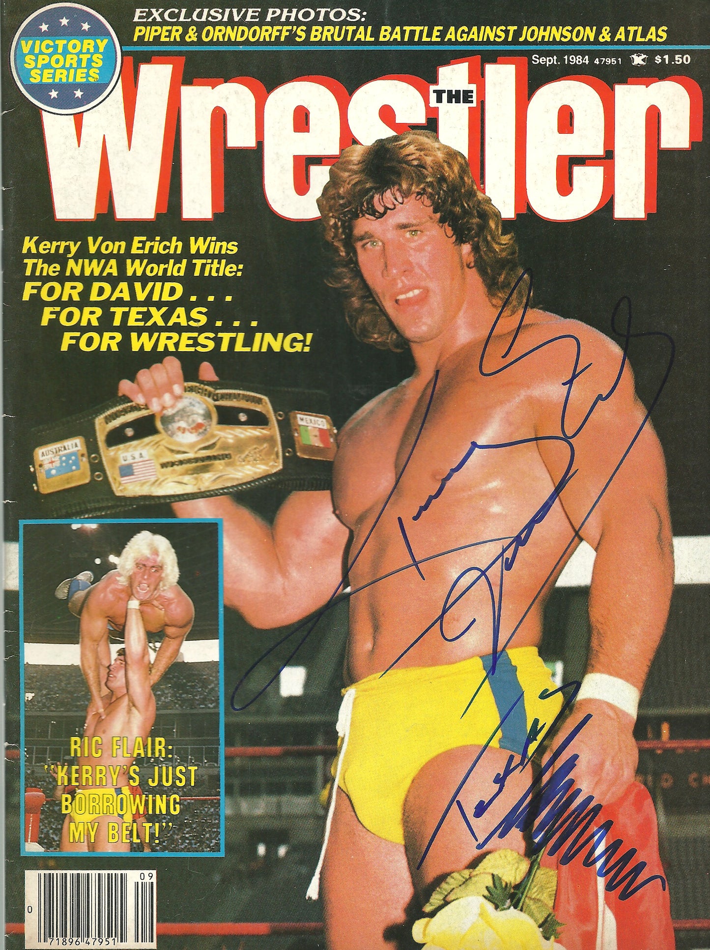 AM556 Kerry Von Erich ( Deceased ) Autographed Vintage Wrestling Magazine w/COA