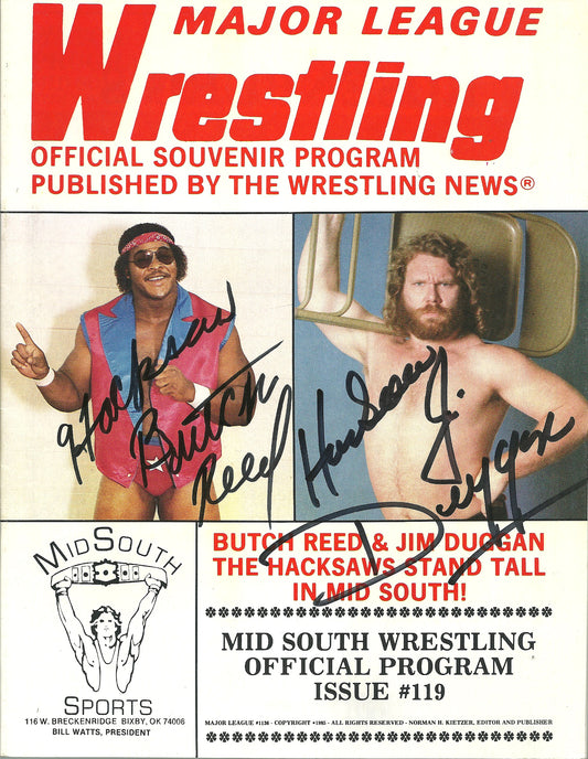 AM563 Jim Duggan Butch Reed ( Deceased ) Autographed Vintage Wrestling Magazine w/COA