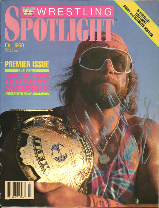 AM564 Macho Man Randy Savage ( Deceased ) Autographed Vintage Wrestling Magazine w/COA