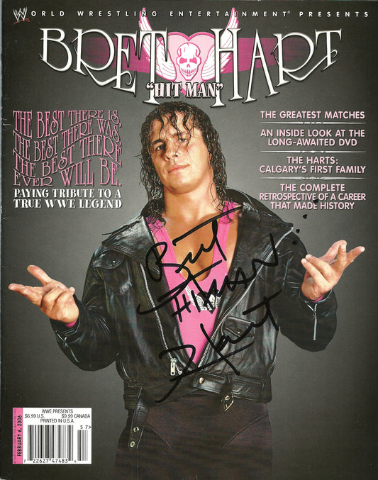 AM566 Bret the Hitman Hart Autographed Vintage Wrestling Magazine and Poster w/COA