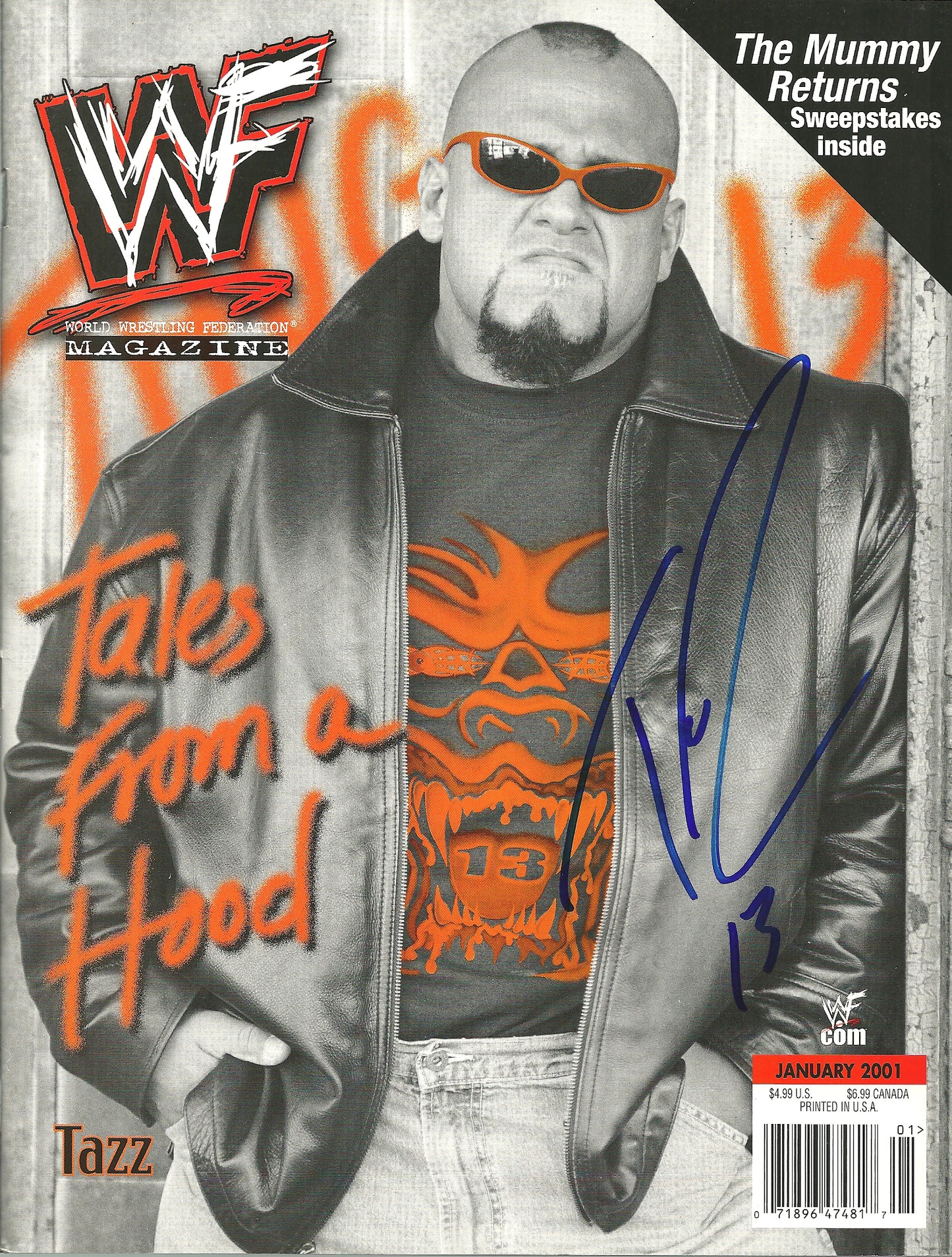 AM607 TAZ The Human Suplex Machine Autographed Vintage Wrestling Magazine w/COA