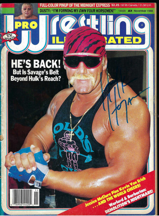 AM615 Hulk Hogan Midnight Express ( Bobby Eaton Deceased ) Jim Cornette Autographed Vintage Wrestling Magazine w/COA