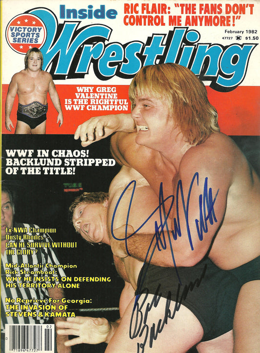 AM618 Bob Backlund Greg Valentine Autographed Vintage Wrestling Magazine w/COA