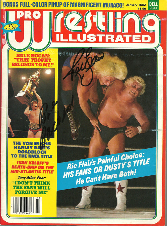 AM618 Bob Backlund Ric Flair Don Muraco Autographed Vintage Wrestling Magazine w/COA