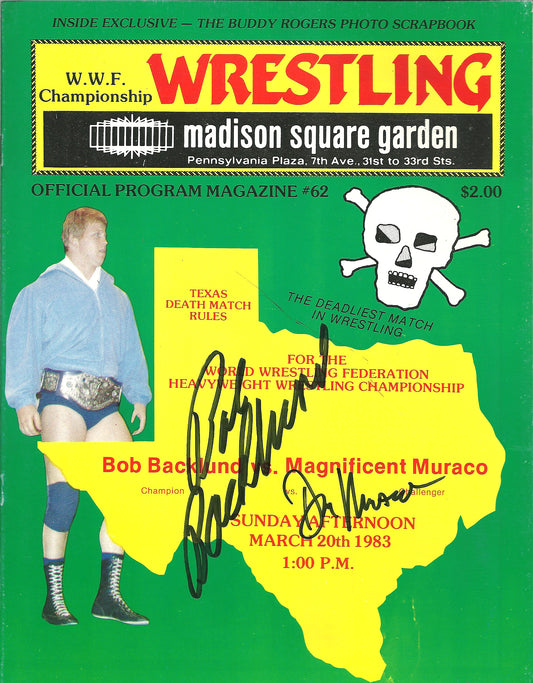 AM620 Bob Backlund Don Muraco Autographed Vintage Wrestling Magazine w/COA