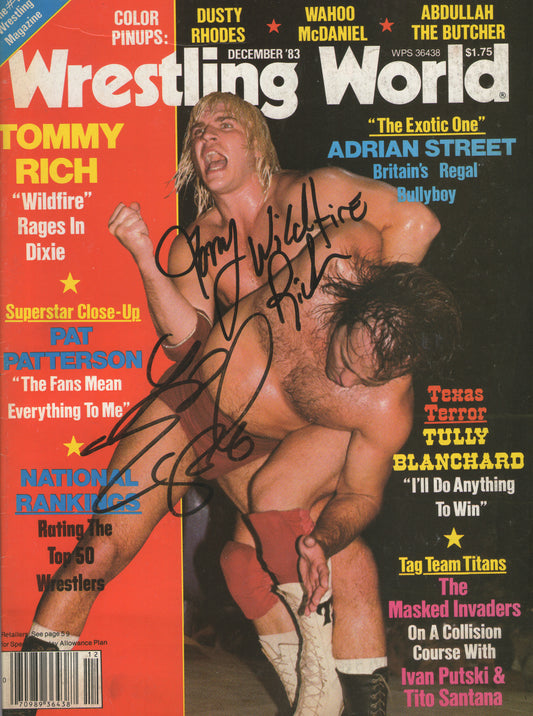 AM686 Tommy Rich Larry Zbyszko VERY RARE Autographed Vintage Wrestling Magazine w/COA
