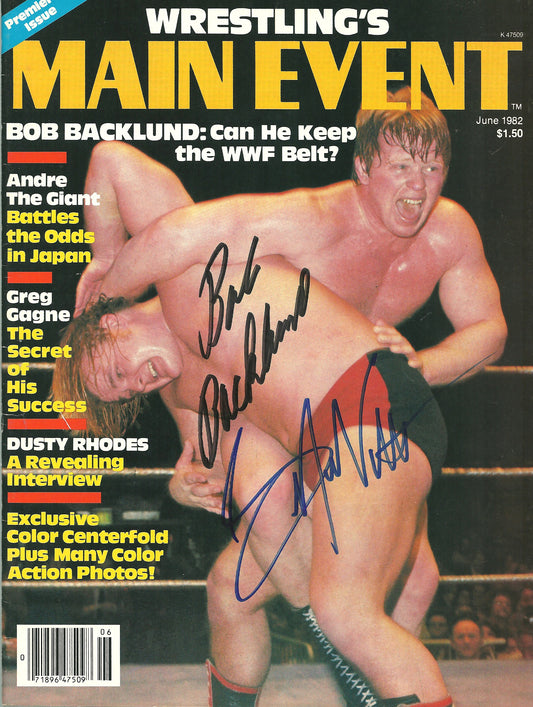 AM690 Bob Backlund Greg Valentine VERY RARE Autographed Vintage Premier Issue Wrestling Magazine w/COA