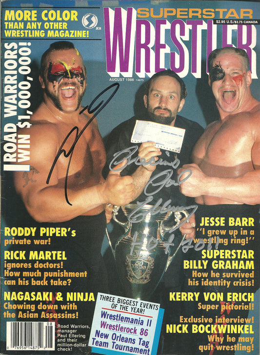 AM704 Road Warrior Animal ( Deceased ) Precious Paul Ellering Autographed Vintage Wrestling Magazine w/COA
