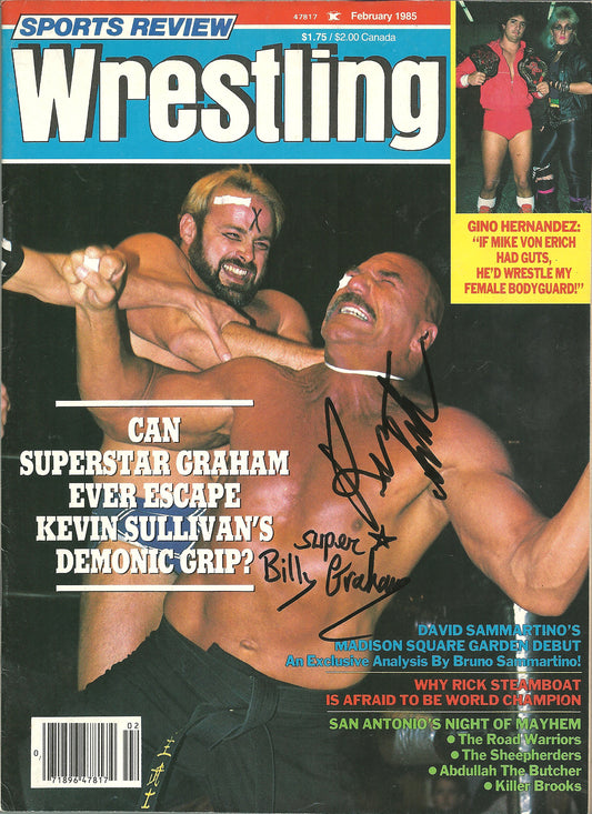 AM714 Superstar Billy Graham Kevin Sullivan VERY RARE Autographed Vintage Wrestling Magazine w/COA