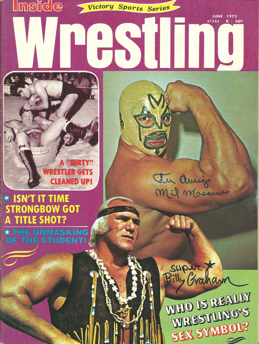AM720 Superstar Billy Graham Mil Mascaras VERY RARE Autographed Vintage Wrestling Magazine w/COA