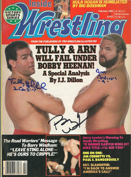 AM725 Arn Anderson Tully Blanchard Barry Windham VERY RARE Autographed Vintage Wrestling Magazine w/COA