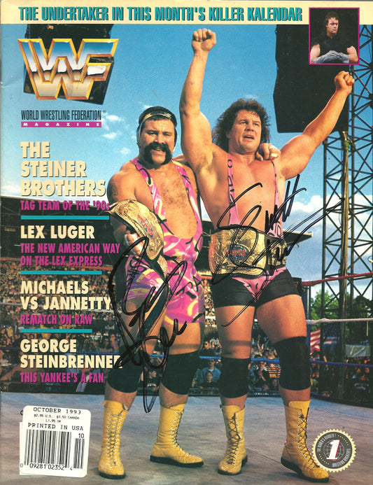 AM732 The Steiner Brothers VERY RARE Autographed Vintage Wrestling Magazine w/COA
