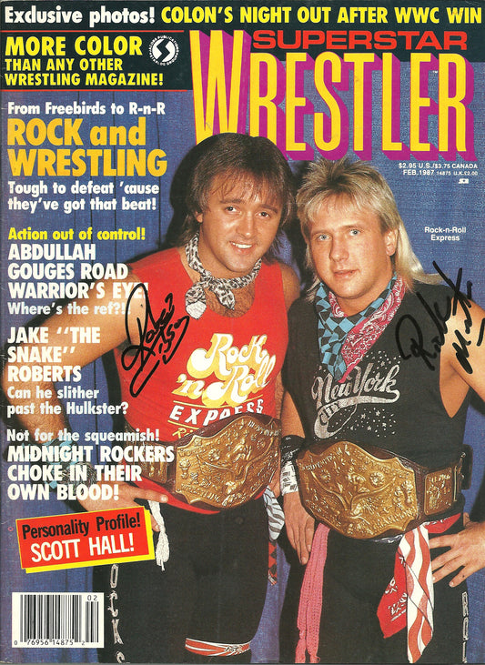 AM734 Rock and Roll Express VERY RARE Autographed Vintage Wrestling Magazine w/COA