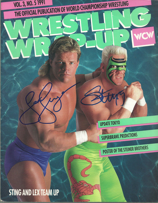 AM735 The Icon Sting The Total Package Lex Luger VERY RARE Autographed Vintage Wrestling Magazine w/COA