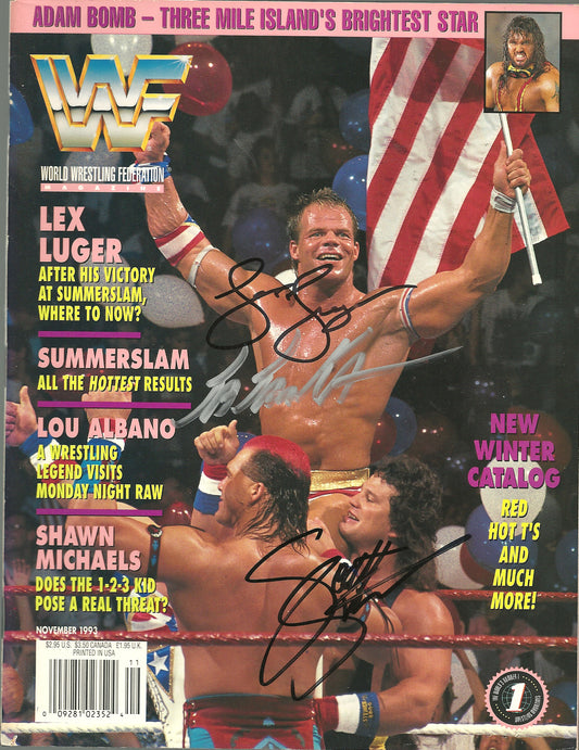 AM739 Lex Luger Tatanka Scott Steiner VERY RARE Autographed Vintage Wrestling Magazine w/COA