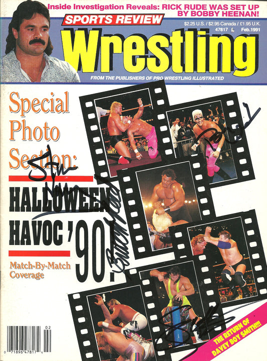 AM744 Stan Hansen Barry Windham Butch Reed ( Deceased ) Scott Steiner VERY RARE Autographed Vintage Wrestling Magazine w/COA
