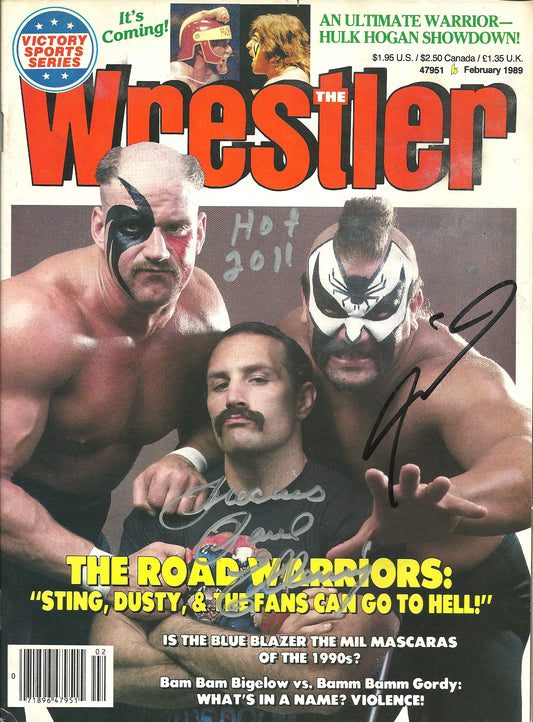 AM746 Road Warrior Animal ( Deceased ) Precious Paul Ellering VERY RARE Autographed Vintage Wrestling Magazine w/COA