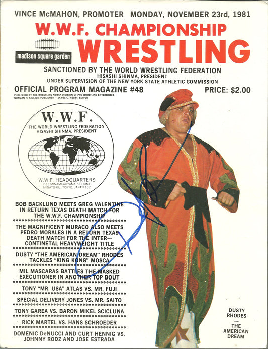 AM751 The American Dream Dusty Rhodes ( Deceased ) VERY RARE Autographed Vintage Wrestling Magazine w/COA