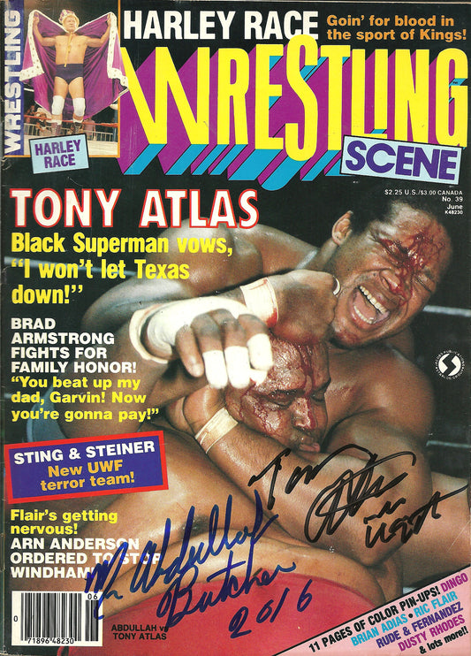 AM758 Mr. USA Tony Atlas Abdullah the Butcher Autographed Vintage Wrestling Magazine w/COA