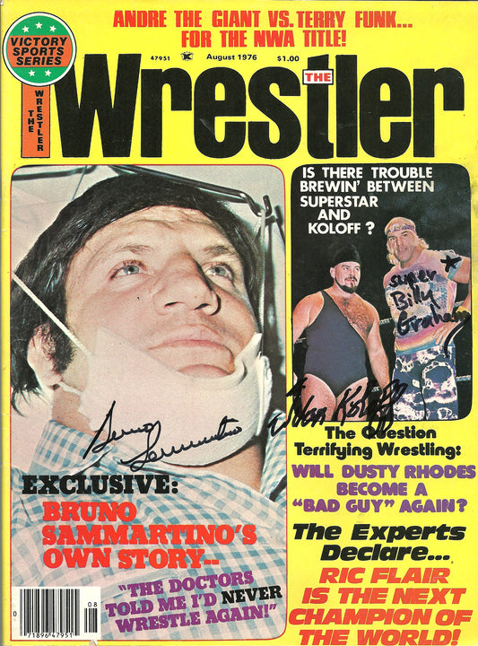 AM762 Bruno Sammartino ( Deceased ) Ivan Koloff ( Deceased ) Superstar Billy Graham Autographed Vintage Wrestling Magazine w/COA