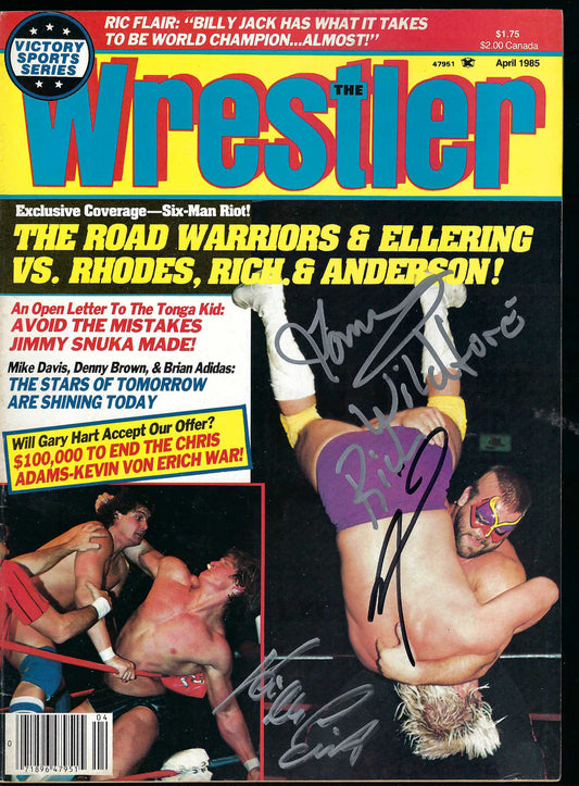 AM768 Road Warrior Animal ( Deceased ) Wildfire Tommy Rich Kevin Von Erich VERY RARE Autographed Vintage Wrestling Magazine w/COA