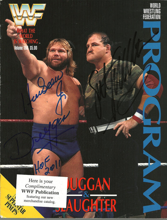 AM772 Hacksaw Jim Duggan Sgt. Slaughter VERY RARE Autographed Vintage Wrestling Magazine w/COA