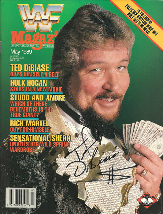 AM782 Million Dollar Man Ted Dibiase VERY RARE Autographed Vintage Wrestling Magazine w/COA