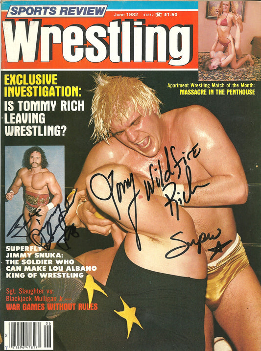 AM816 Superfly Jimmy Snuka ( Deceased ) Wildfire Tommy Rich Masked Superstar VERY RARE Autographed Vintage Wrestling Magazine w/COA