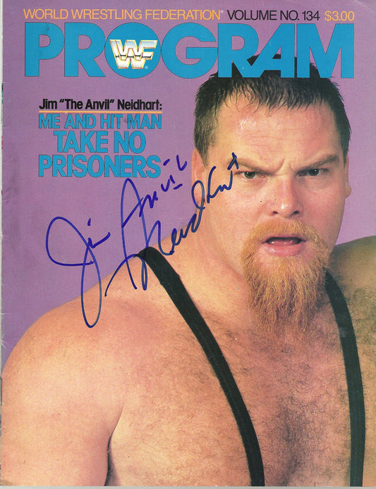 AM822 Jim the Anvil Neidhart ( Deceased ) VERY RARE Autographed Vintage Wrestling Magazine w/COA