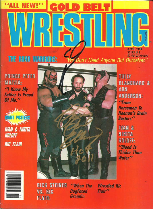 AM826 Road Warrior Animal (Deceased ) Precious Paul Ellering VERY RARE Autographed Vintage Wrestling Magazine w/COA