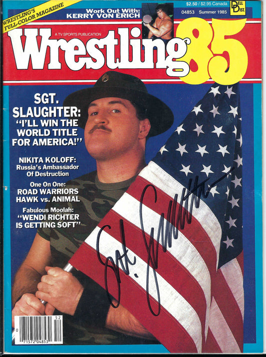 AM831 Sgt. Slaughter VERY RARE Autographed Vintage Wrestling Magazine w/COA