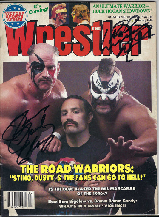 AM833 Road Warrior Animal ( Deceased ) Precious Paul Ellering VERY RARE Autographed Vintage Wrestling Magazine w/COA