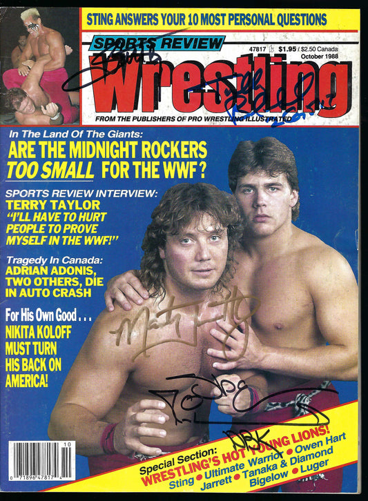 AM860 Sting Shawn Michaels Marty Jannetty Tully Blanchard VERY RARE Autographed Vintage Wrestling Magazine w/COA