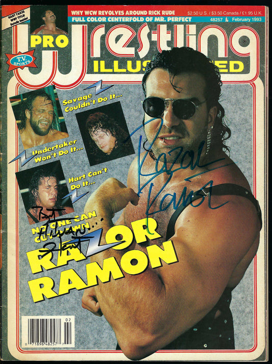 AM865 Bret the Hitman Hart Razor Ramon Sabu VERY RARE Autographed Vintage Wrestling Magazine w/COA