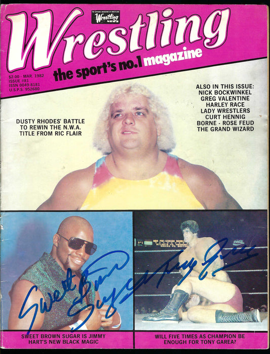 AM869 Sweet Brown Sugar Tony Garea VERY RARE Autographed Vintage Wrestling Magazine w/COA