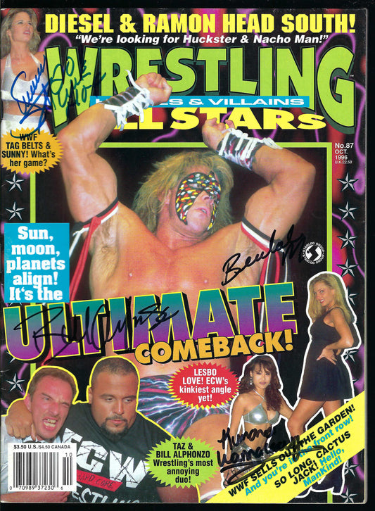 AM870 Sunny Beulah Kimona Wannalaya Bill Alfonzo VERY RARE Autographed Vintage Wrestling Magazine w/COA