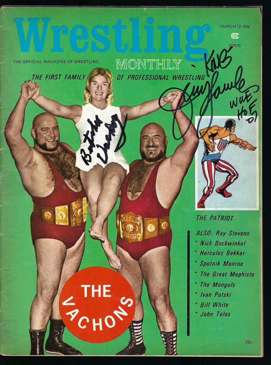 BD16 Butcher Paul Vachon Jerry the King Lawler Autographed VERY RARE Vintage Wrestling Magazine w/COA