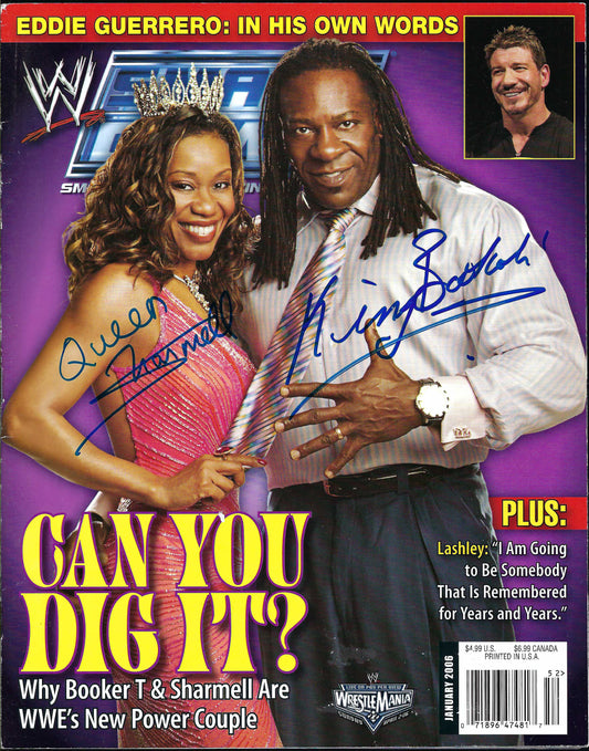 BD18 Booker T Sharmell Autographed VERY RARE Vintage Wrestling Magazine w/COA